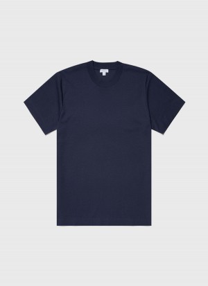 Navy Sunspel Relaxed Fit Heavyweight T-shirt | 57164-GHCU | USA