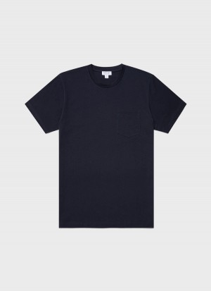 Navy Sunspel Riviera Midweight Pocket T-shirt | 40513-HKXJ | USA