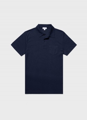 Navy Sunspel Sea Island Cotton Riviera Polo Shirt | 39185-WPUM | USA