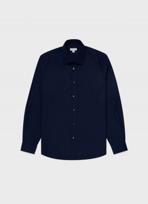 Navy Sunspel Sea Island Cotton Shirt | 45896-RQFI | USA