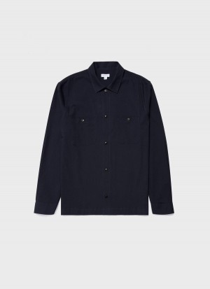 Navy Sunspel Seersucker Overshirt | 08721-GJKC | USA