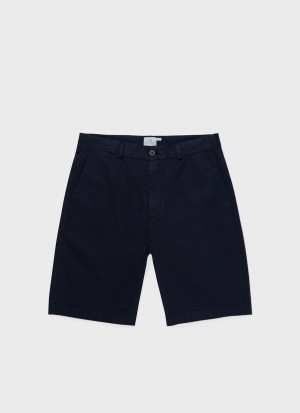 Navy Sunspel Stretch Cotton Twill Chino Shorts | 97604-BAJL | USA