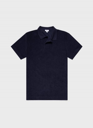 Navy Sunspel Towelling Polo Shirt | 08623-JYKS | USA