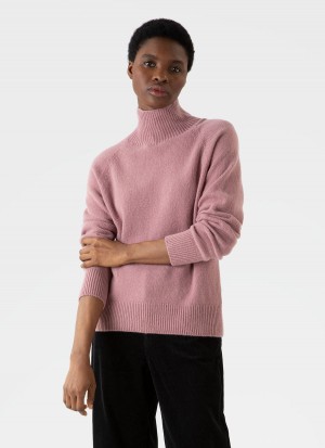 Pink Sunspel Lambswool Funnel Neck Jumper | 02763-LQMZ | USA