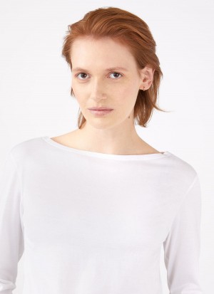 White Sunspel 3/4 Sleeve Boat Neck T-shirt | 52043-OQGH | USA