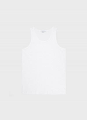 White Sunspel Cellular Cotton Underwear Vest | 32794-SKXZ | USA