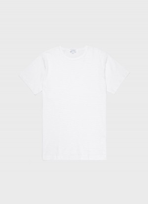 White Sunspel Cellular Cotton Underwear T-shirt | 93817-LZBW | USA