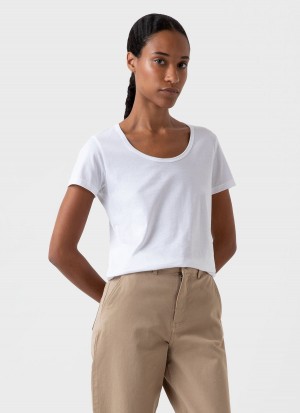 White Sunspel Classic Scoop Neck T-shirt | 80719-BMDA | USA