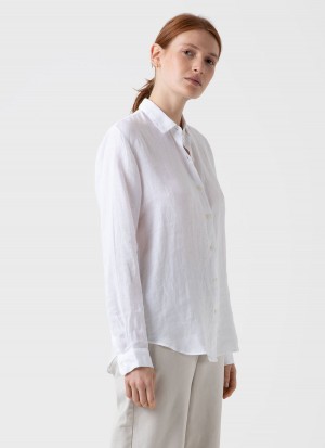 White Sunspel Linen Shirt | 24180-TOHP | USA