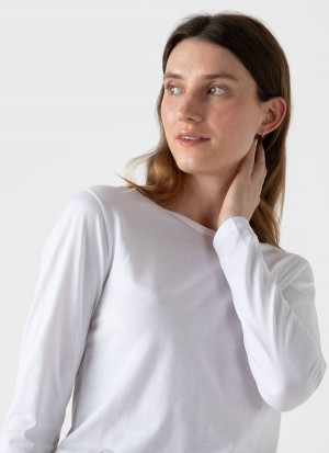 White Sunspel Long Sleeve Classic T-shirt | 47985-EUSI | USA