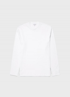 White Sunspel Long Sleeve Heavyweight T-shirt | 87146-NZHY | USA