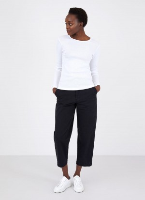 White Sunspel Long Sleeve Rib T-shirt | 83076-TPXB | USA