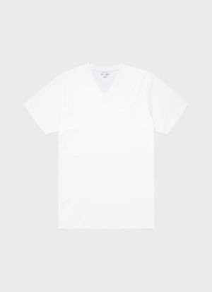 White Sunspel Riviera Midweight V Neck T-shirt | 87150-BFIC | USA