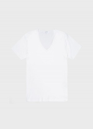 White Sunspel Sea Island Cotton V‑Neck Underwear T-shirt | 02516-SWMC | USA