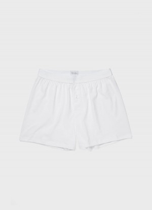 White Sunspel Superfine Cotton One‑Button Shorts | 34915-RJSO | USA