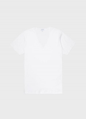 White Sunspel Superfine Cotton Underwear V‑Neck T-shirt | 41597-LMTI | USA