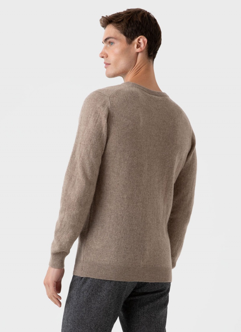 Beige Sunspel Cashmere Crew Neck Jumper | 28673-OCYZ | USA