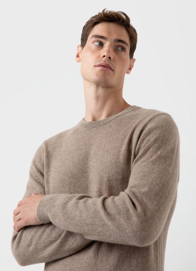 Beige Sunspel Cashmere Crew Neck Jumper | 28673-OCYZ | USA