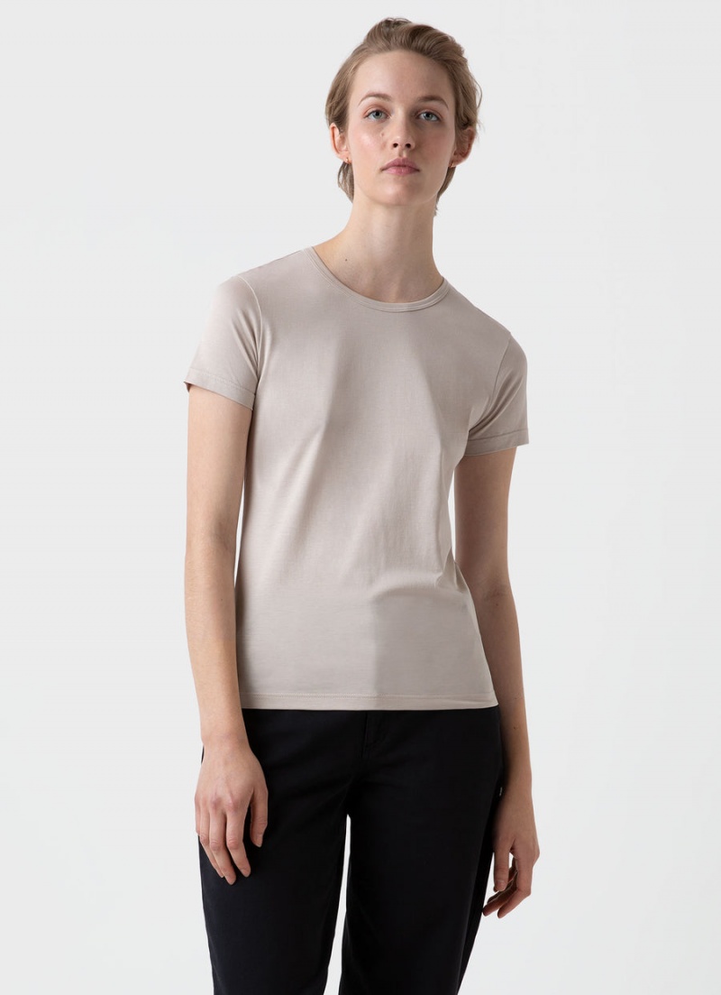 Beige Sunspel Classic T-shirt | 59621-FVYI | USA