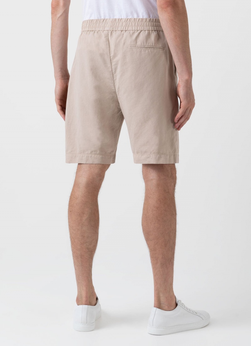 Beige Sunspel Cotton Linen Drawstring Shorts | 20971-VYDR | USA