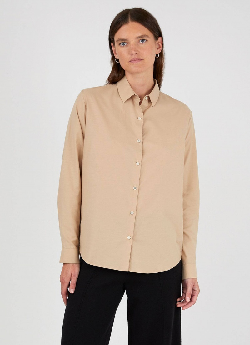 Beige Sunspel Cotton Shirt | 06879-BVEC | USA