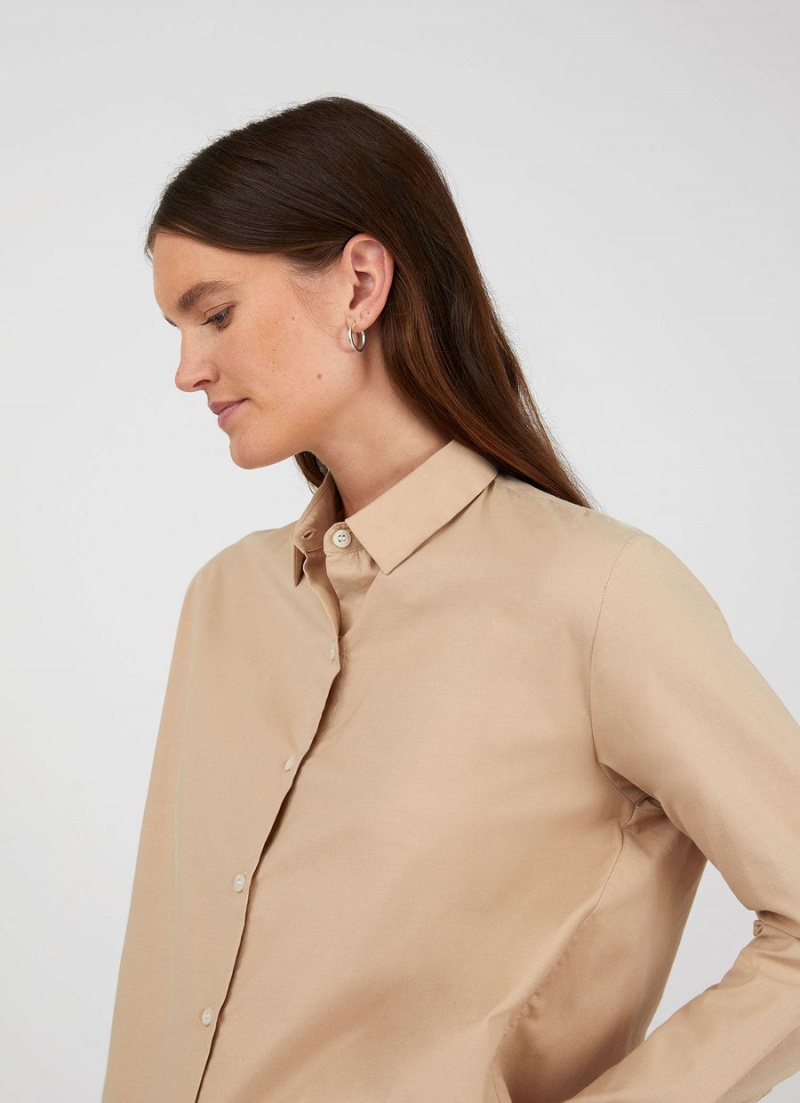 Beige Sunspel Cotton Shirt | 06879-BVEC | USA