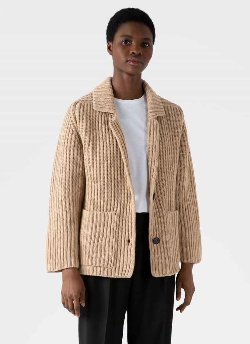 Beige Sunspel Knitted Cardigan | 32164-JFWB | USA