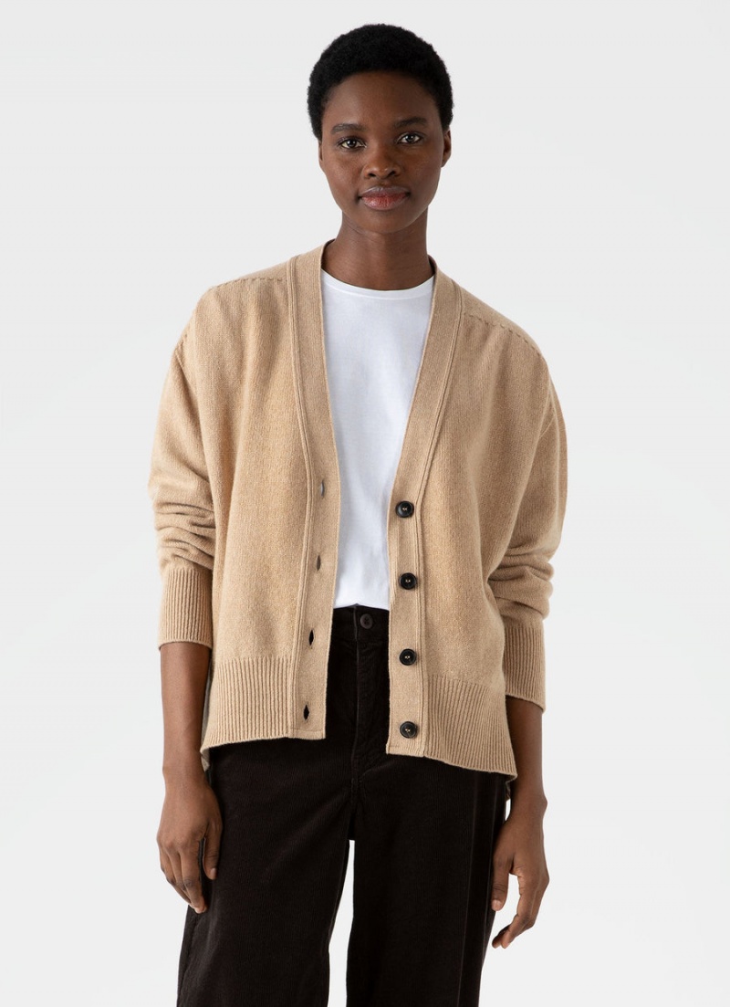 Beige Sunspel Lambswool Cardigan | 92301-JRGI | USA