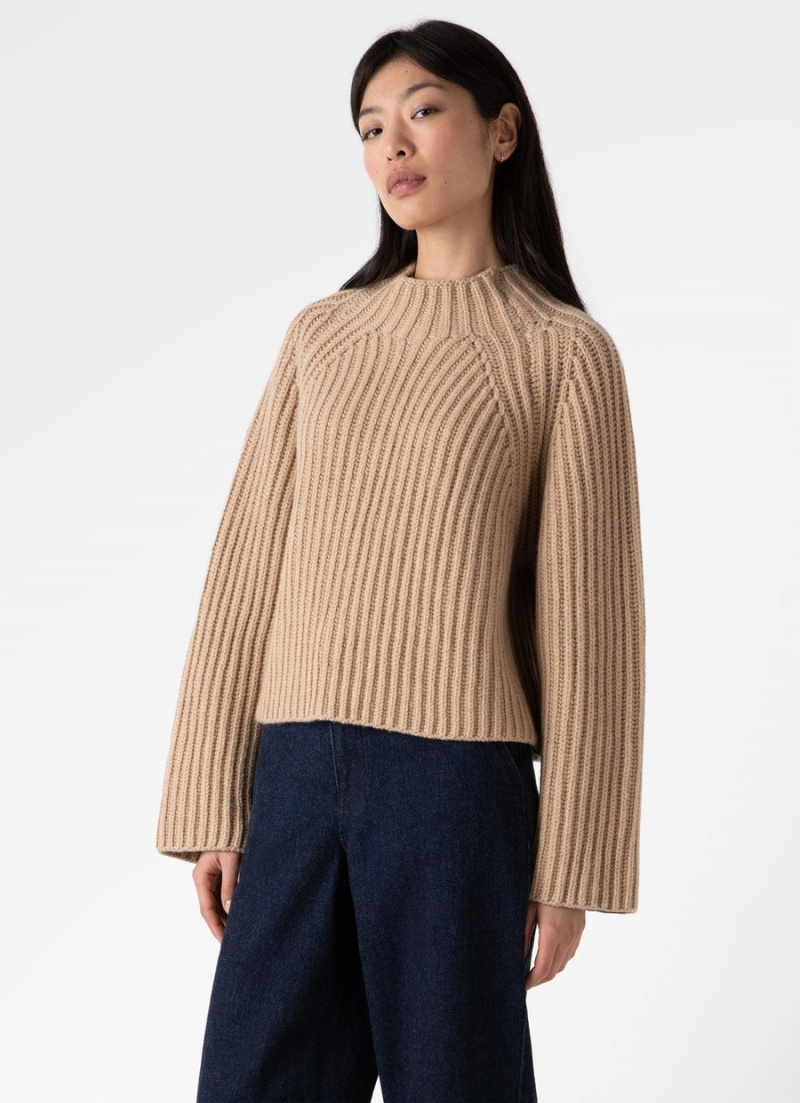 Beige Sunspel Lambswool Chunky Funnel Neck Jumper | 80613-VULM | USA