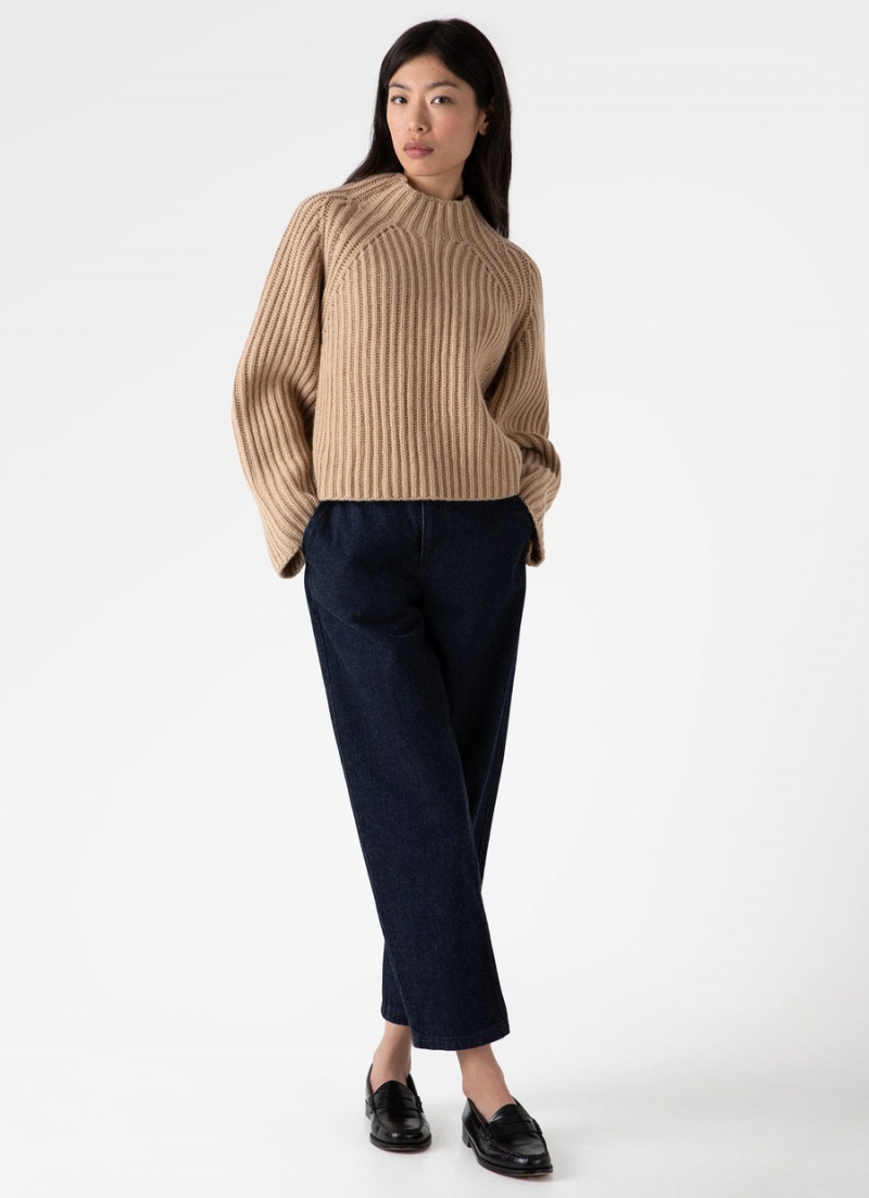 Beige Sunspel Lambswool Chunky Funnel Neck Jumper | 80613-VULM | USA