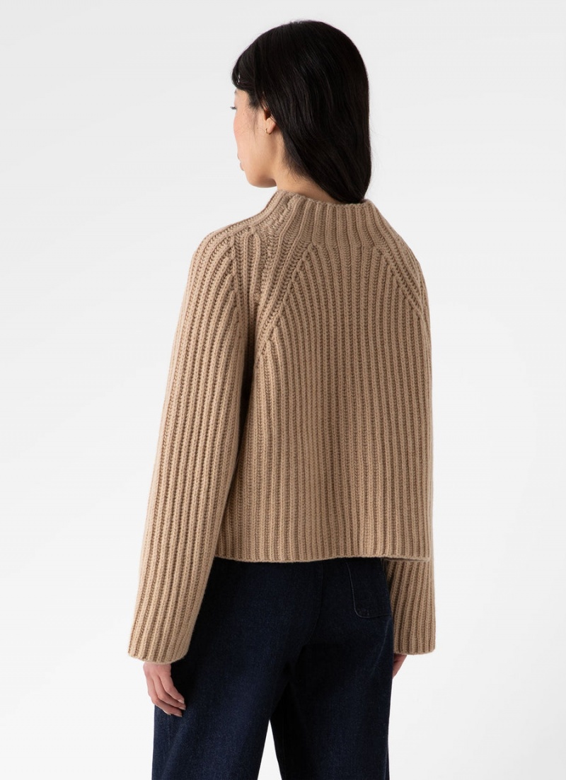 Beige Sunspel Lambswool Chunky Funnel Neck Jumper | 80613-VULM | USA