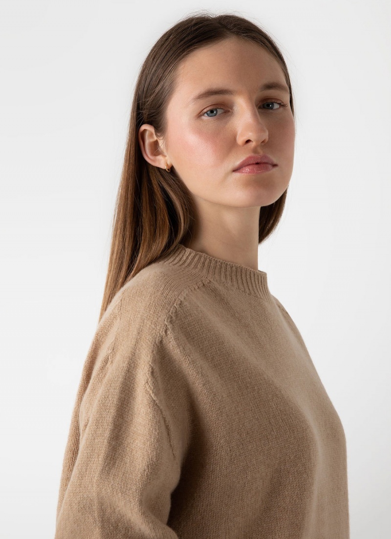 Beige Sunspel Lambswool Crewneck Jumper | 71905-MDOZ | USA