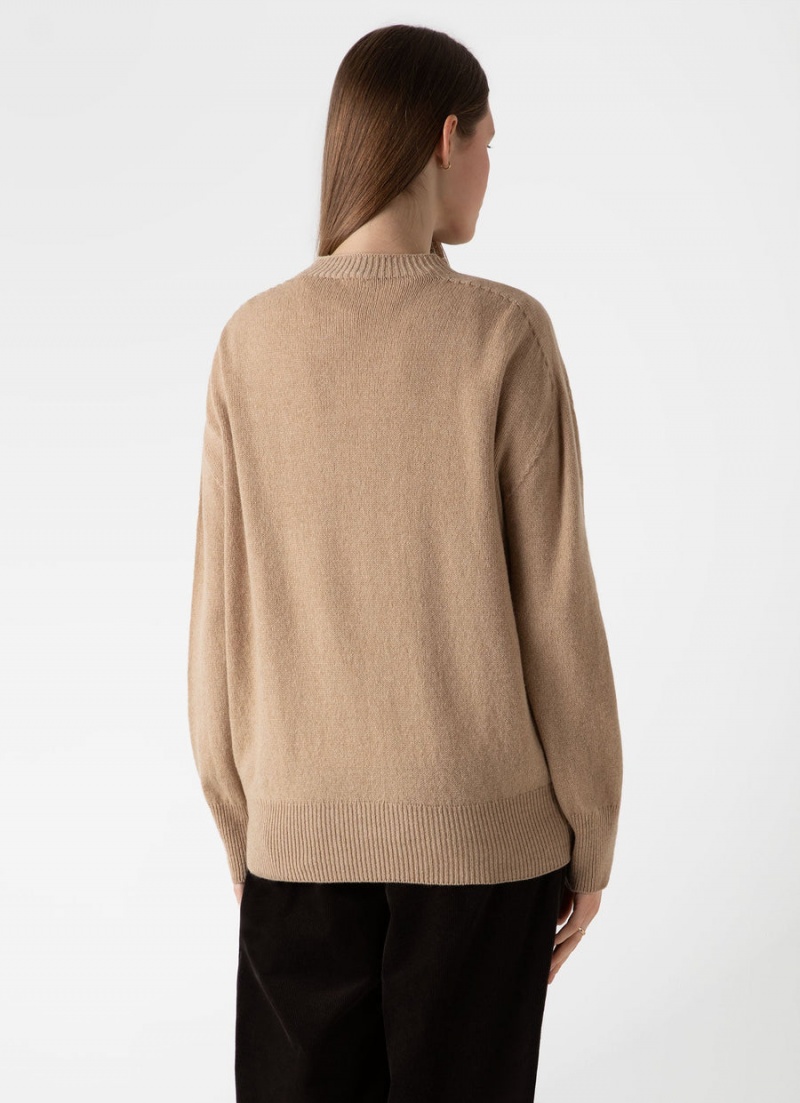 Beige Sunspel Lambswool Crewneck Jumper | 71905-MDOZ | USA