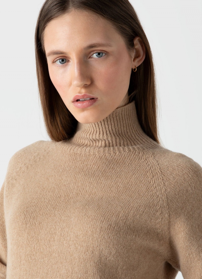 Beige Sunspel Lambswool Funnel Neck Jumper | 94658-PDSA | USA