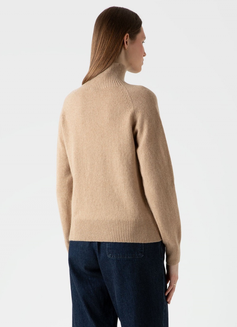 Beige Sunspel Lambswool Funnel Neck Jumper | 94658-PDSA | USA