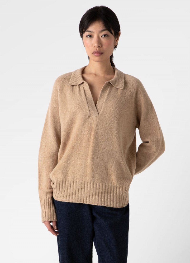 Beige Sunspel Lambswool Polo Jumper | 84957-GTNM | USA