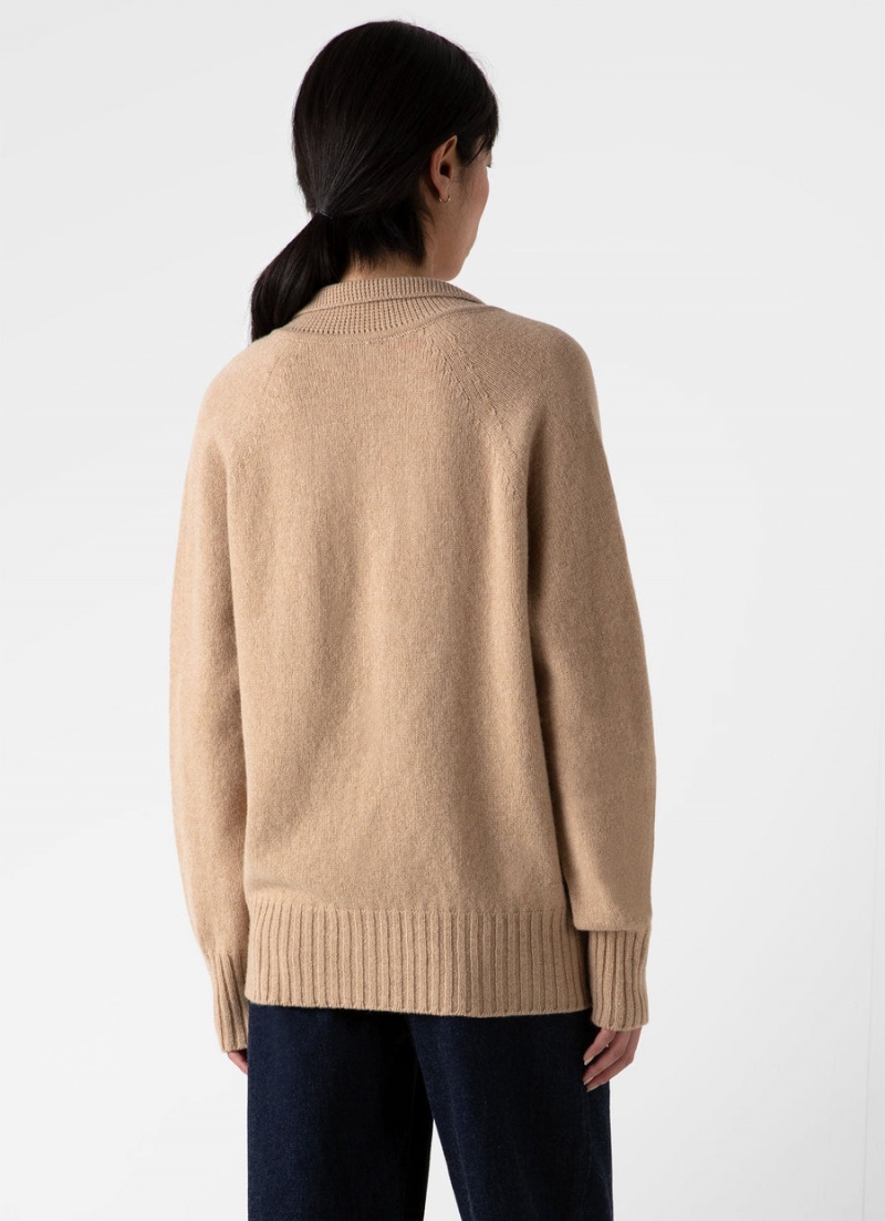 Beige Sunspel Lambswool Polo Jumper | 84957-GTNM | USA