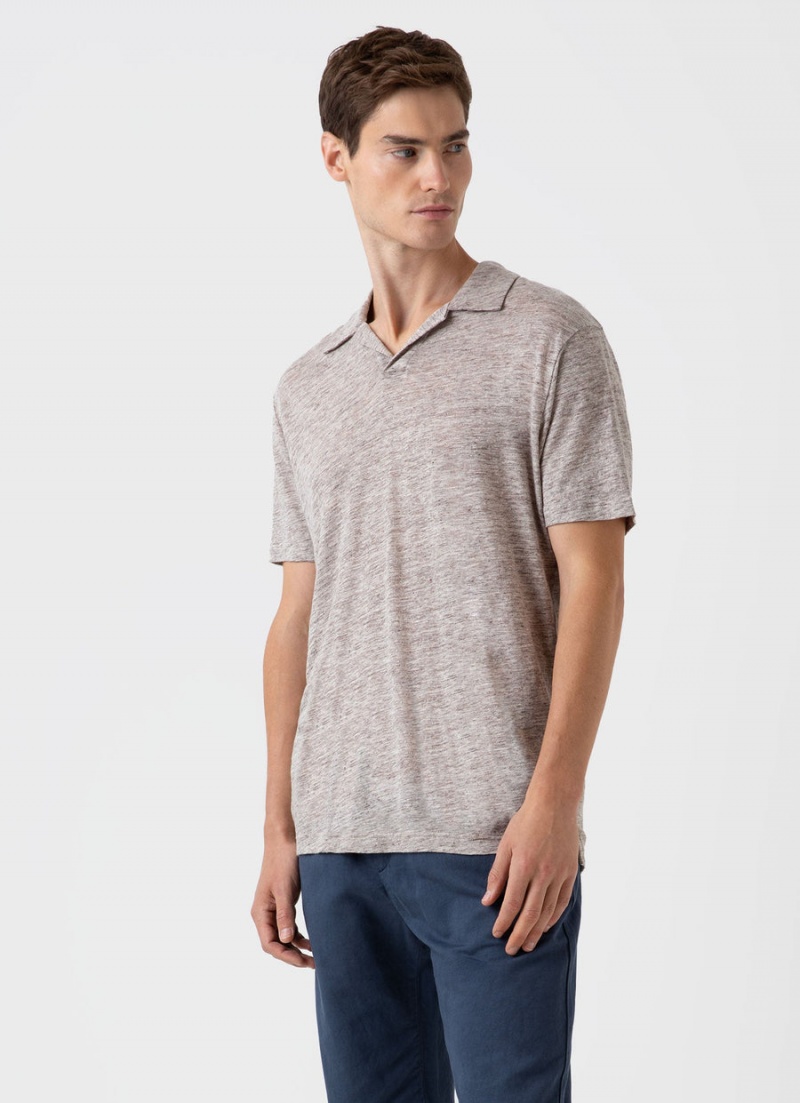 Beige Sunspel Linen Polo Shirt | 97634-AHEZ | USA