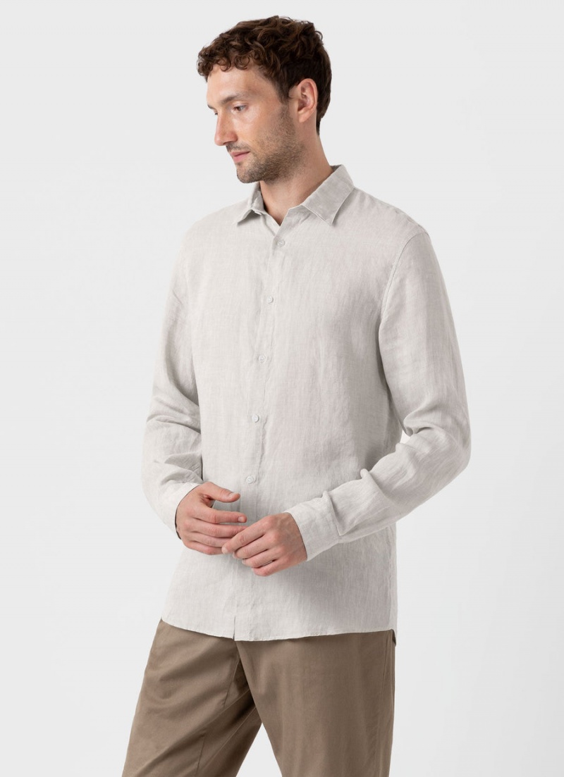 Beige Sunspel Linen Shirt | 97163-SGQE | USA