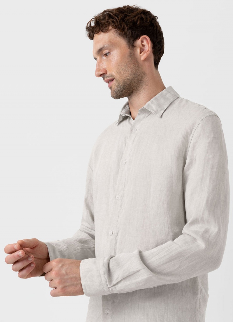 Beige Sunspel Linen Shirt | 97163-SGQE | USA