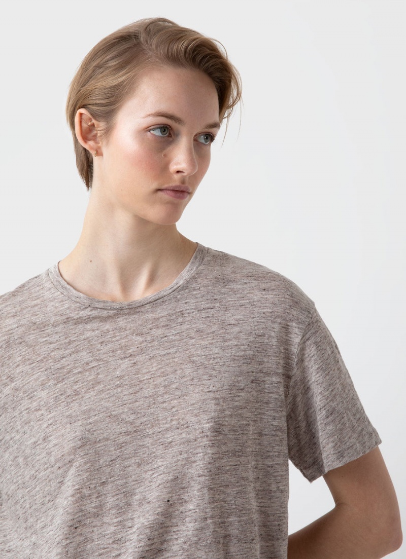 Beige Sunspel Linen T-shirt | 23495-SWJX | USA