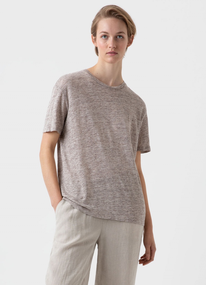 Beige Sunspel Linen T-shirt | 23495-SWJX | USA