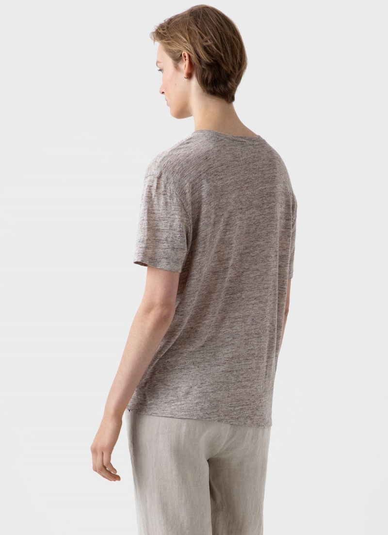 Beige Sunspel Linen T-shirt | 23495-SWJX | USA