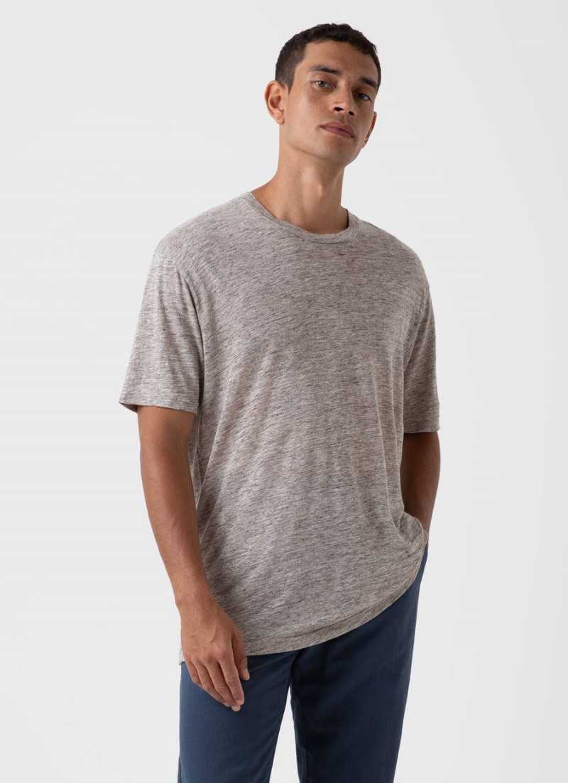 Beige Sunspel Linen T-shirt | 59260-OMCW | USA