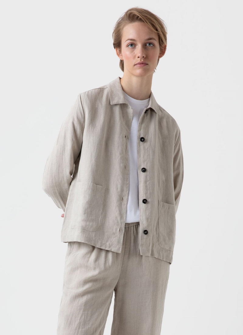 Beige Sunspel Linen Twin Pocket Jacket | 47630-CVGN | USA