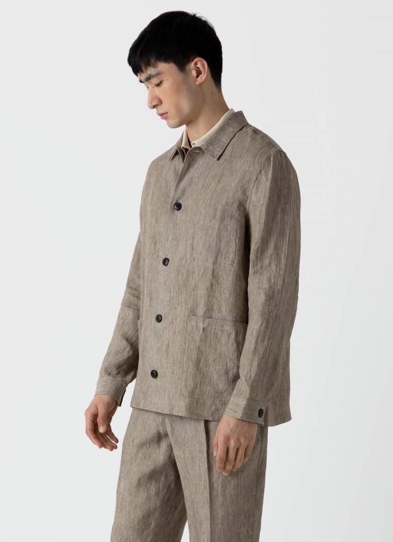 Beige Sunspel Linen Twin Pocket Jacket | 89742-XGTS | USA