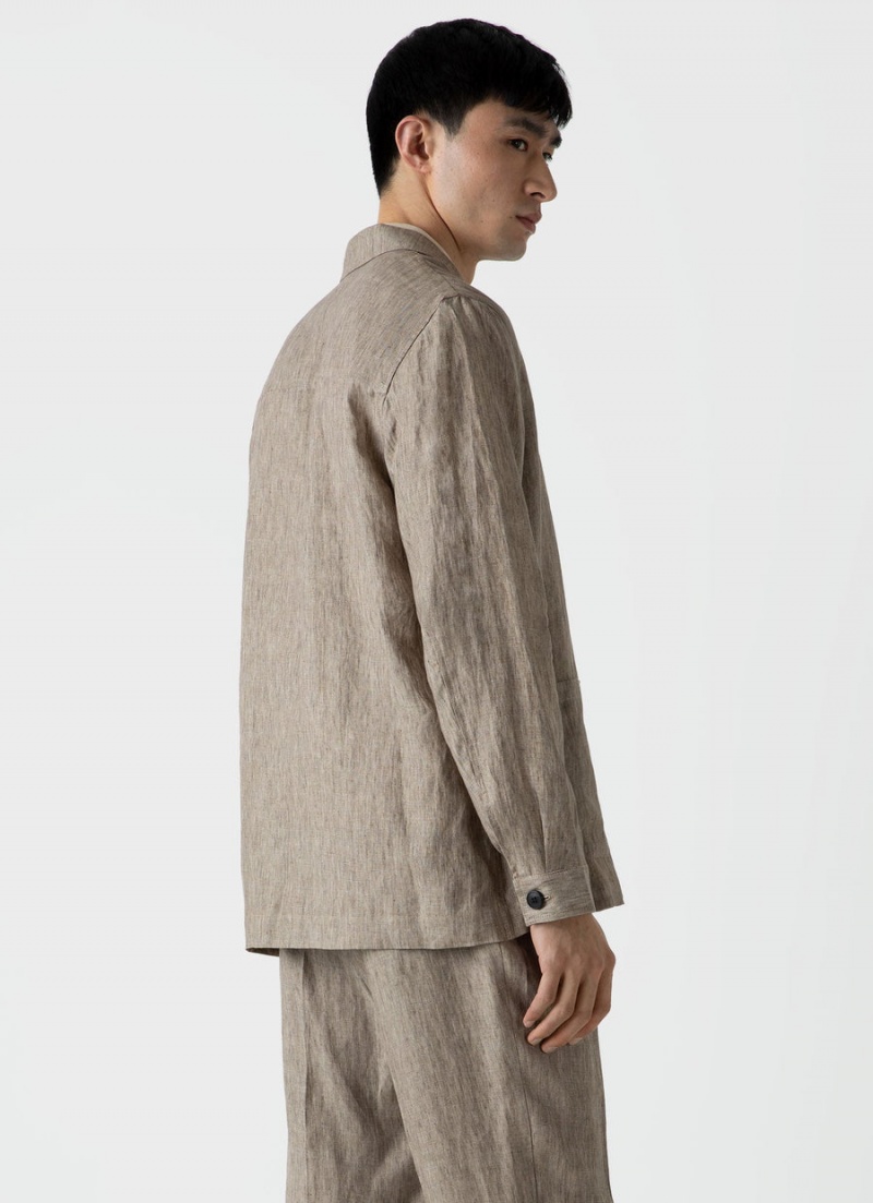 Beige Sunspel Linen Twin Pocket Jacket | 89742-XGTS | USA