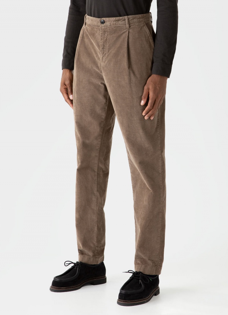 Beige Sunspel Pleated Corduroy Trouser | 96812-DMCV | USA