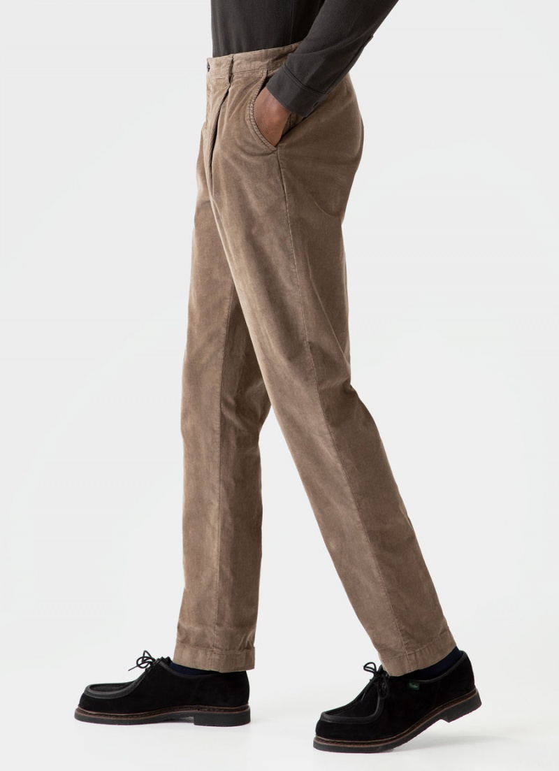 Beige Sunspel Pleated Corduroy Trouser | 96812-DMCV | USA