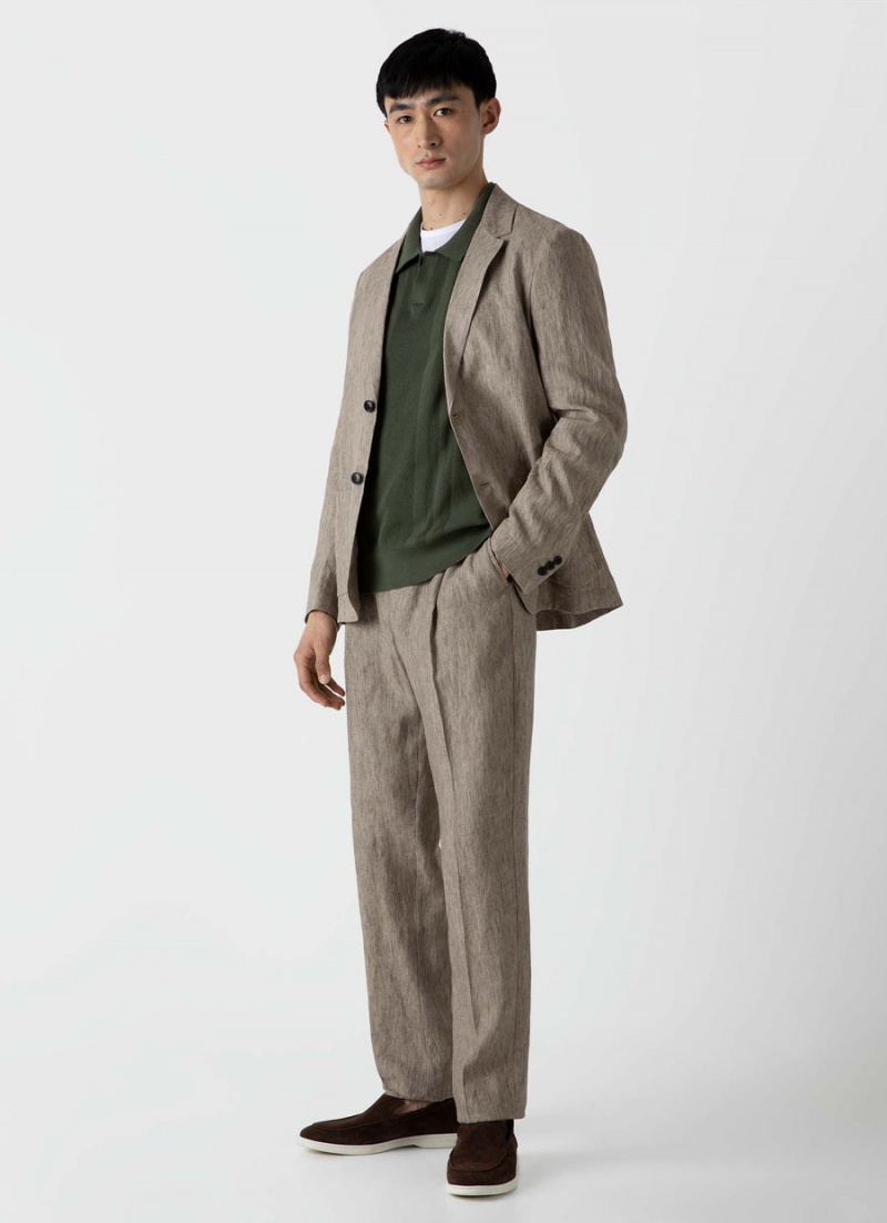 Beige Sunspel Pleated Linen Trouser | 92013-UPSG | USA